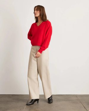 Audrey Cashmere V-Neck Sweater Scarlet