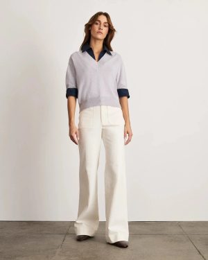 Esme Sweater Top Light Heather Gray/Maritime Blue