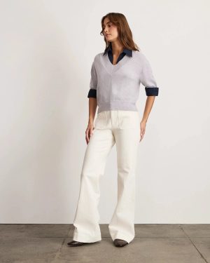 Esme Sweater Top Light Heather Gray/Maritime Blue