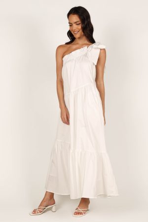 Ava One Shoulder Maxi Dress – White